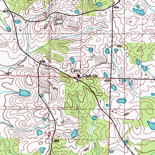 Topographic Map of Cash Church, MS