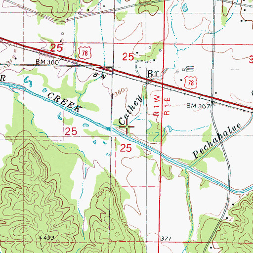 Topographic Map of Cathey Branch, MS