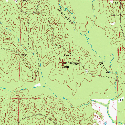 Topographic Map of Cathledge Cemetery, MS