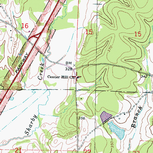 Topographic Map of Center Hill Baptist Church, MS