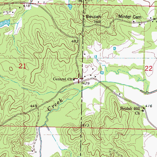 Topographic Map of Central Church, MS