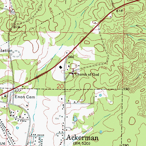 Topographic Map of Church of God, MS