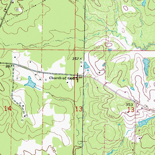 Topographic Map of Church of God, MS
