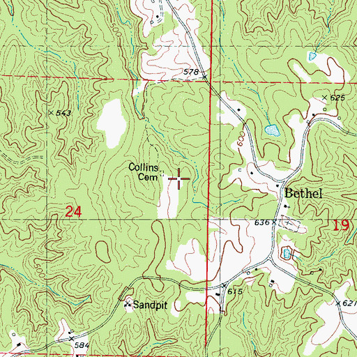 Topographic Map of Collins Cemetery, MS