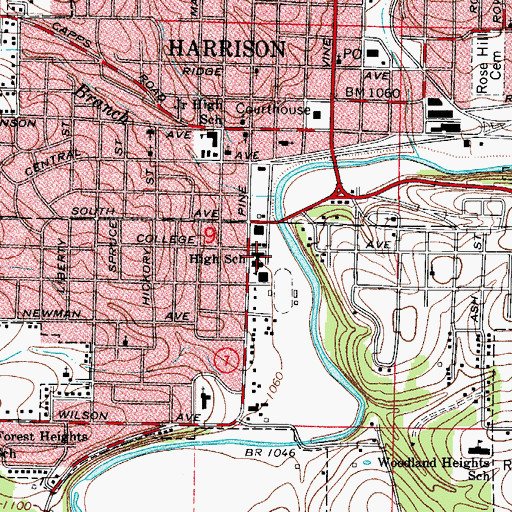 Topographic Map of Harrison Junior High School, AR