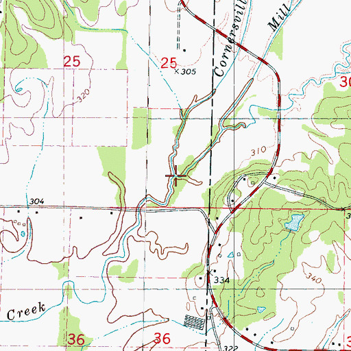 Topographic Map of Cornersville Creek, MS