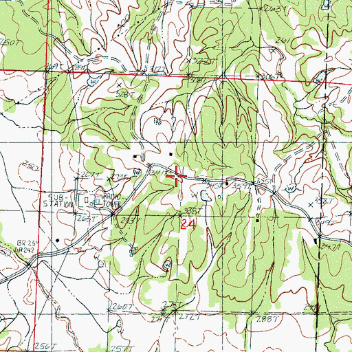Topographic Map of Cottage Hill School, MS