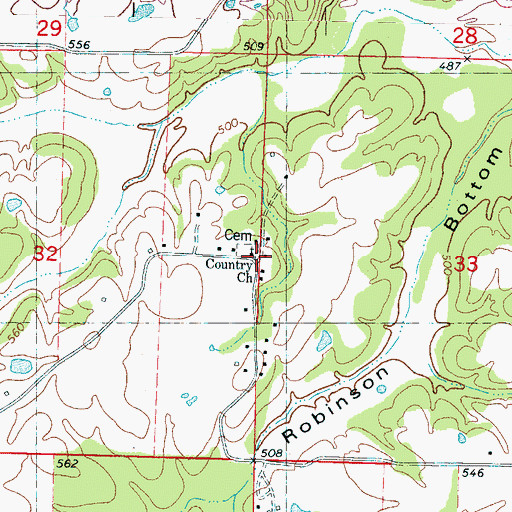 Topographic Map of Country Church, MS