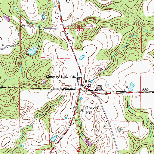 Topographic Map of County Line Baptist Church, MS