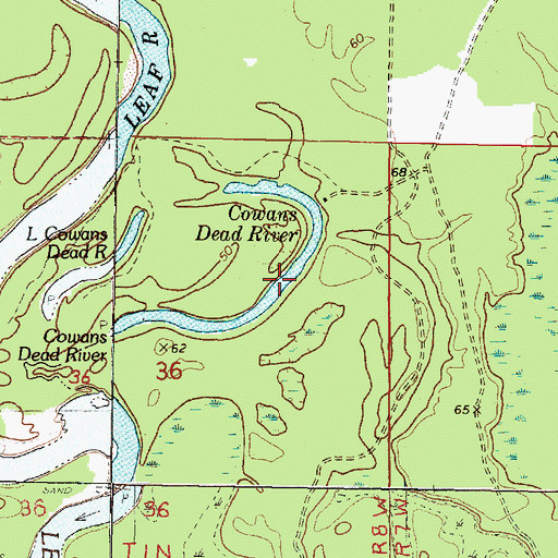 Topographic Map of Cowans Dead River, MS