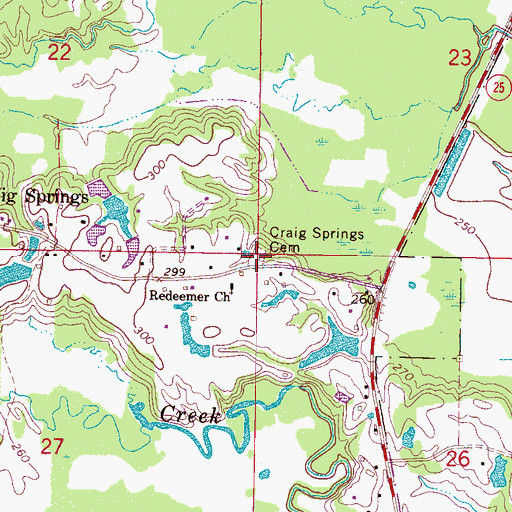 Topographic Map of Craig Springs Cemetery, MS