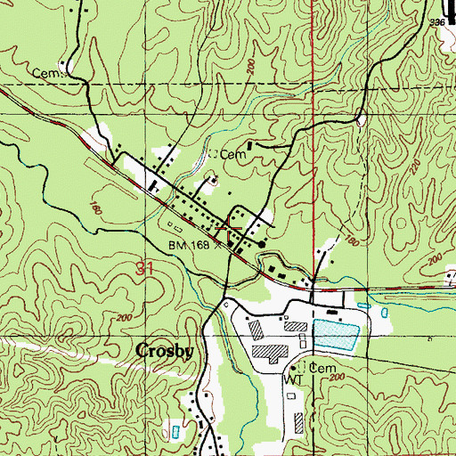 Topographic Map of Crosby, MS