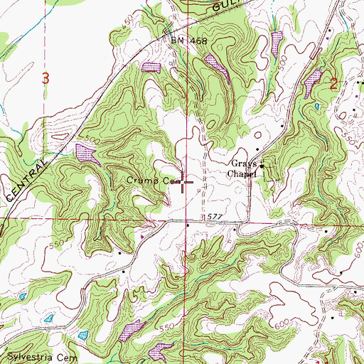 Topographic Map of Crump Cemetery, MS
