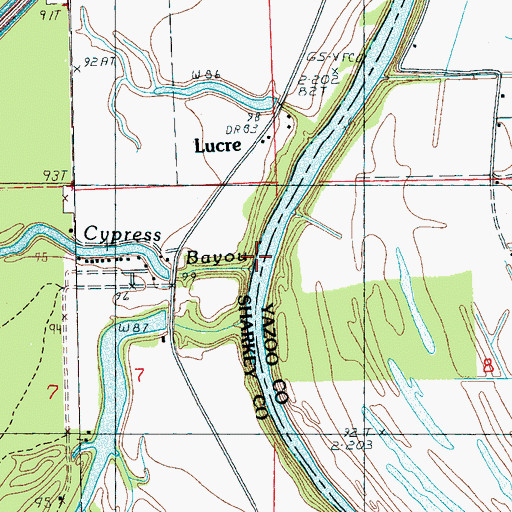 Topographic Map of Cypress Bayou, MS