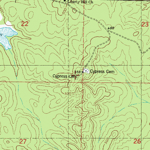 Topographic Map of Cypress Cemetery, MS