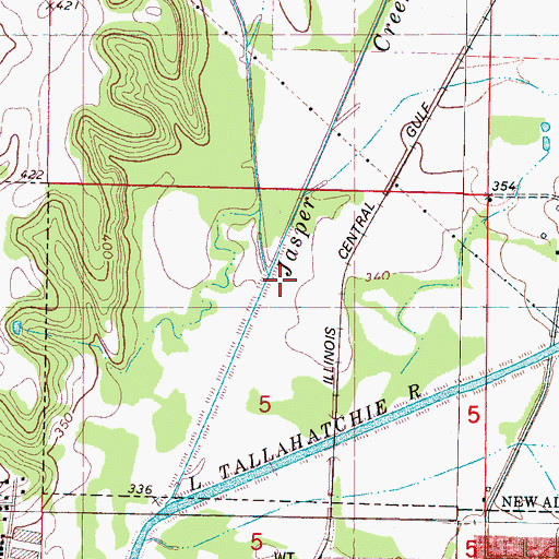 Topographic Map of Damnation Creek, MS