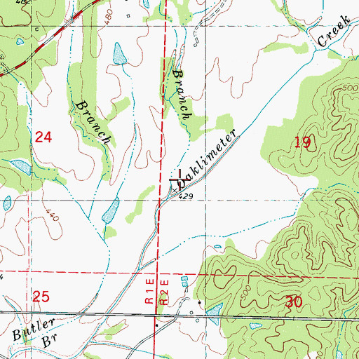 Topographic Map of Daniel Branch, MS