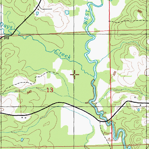 Topographic Map of Days Creek, MS