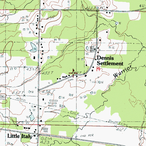 Topographic Map of Dennis Settlement, MS