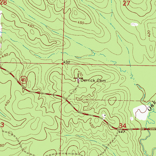 Topographic Map of Derrick Cemetery, MS
