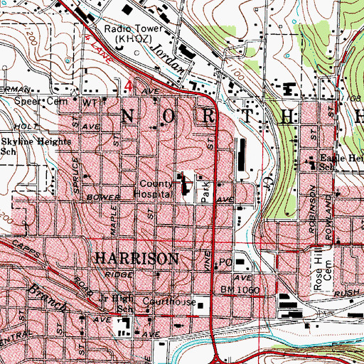 Topographic Map of North Arkansas Regional Medical Center, AR