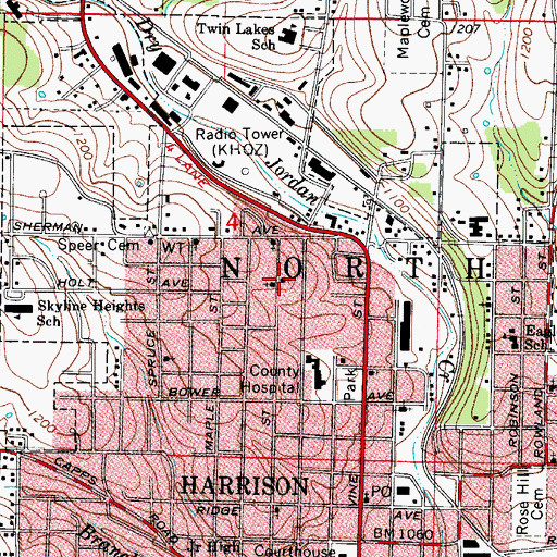 Topographic Map of North Pine Street Church of Christ, AR