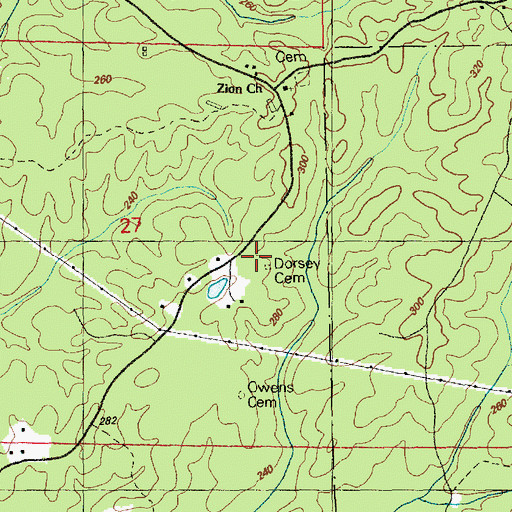 Topographic Map of Dorsey Cemetery, MS