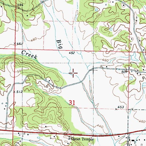 Topographic Map of Dry Creek, MS
