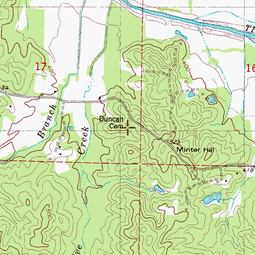 Topographic Map of Duncan Cemetery, MS