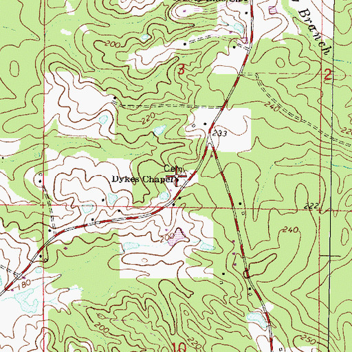 Topographic Map of Dykes Chapel, MS