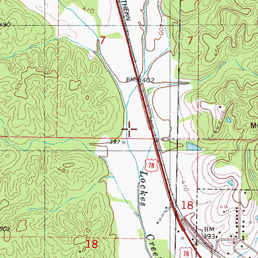 Topographic Map of East Branch Lockes Creek, MS