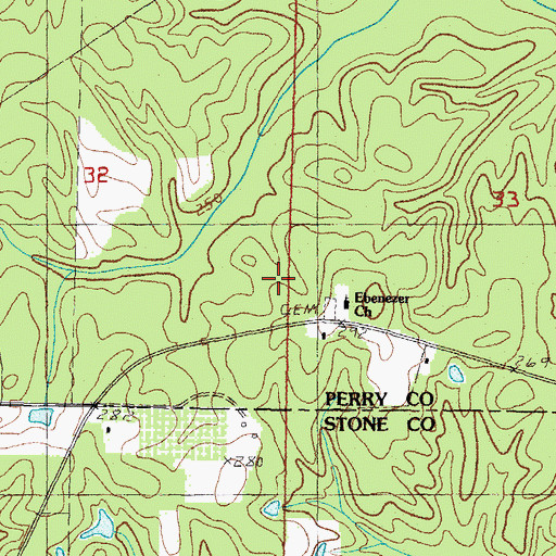 Topographic Map of Ebenezer Church, MS