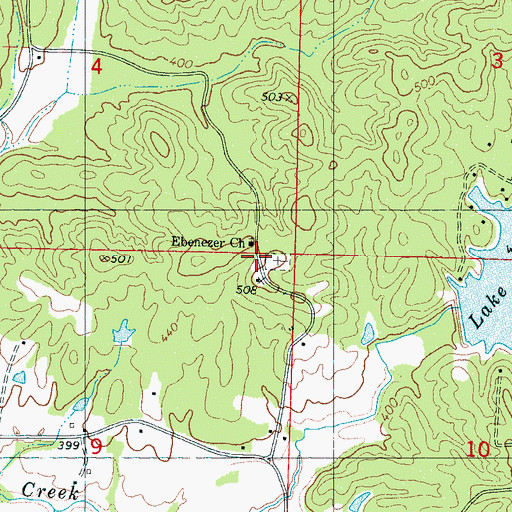 Topographic Map of Ebenezer Church, MS