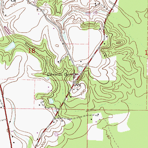 Topographic Map of Edwards Cemetery, MS