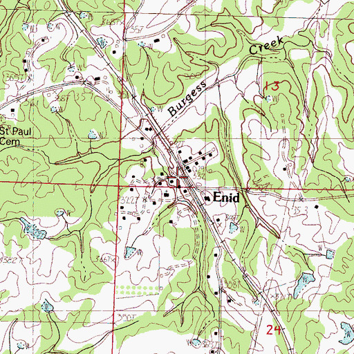 Topographic Map of Enid, MS