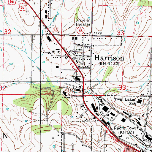 Topographic Map of Ozark Mall Shopping Center, AR