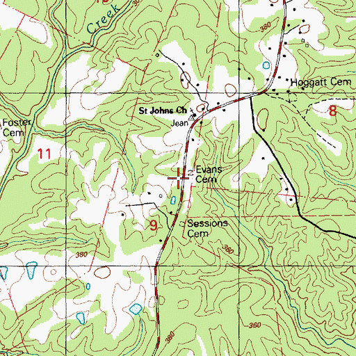 Topographic Map of Evans Cemetery, MS