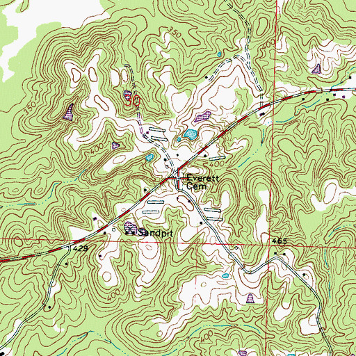Topographic Map of Everett Cemetery, MS