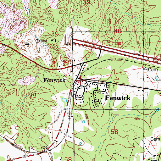 Topographic Map of Fenwick, MS