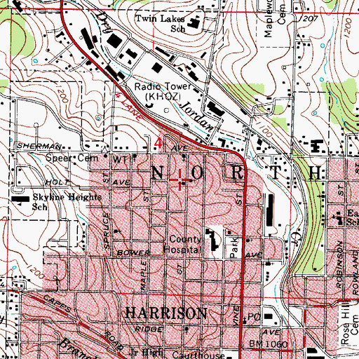 Topographic Map of Pine Street Baptist Church, AR