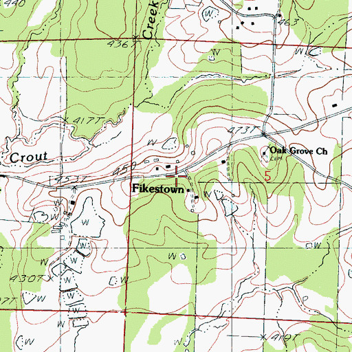 Topographic Map of Fikestown, MS