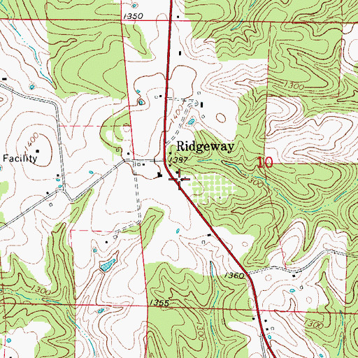 Topographic Map of Ridgeway Church of Christ, AR