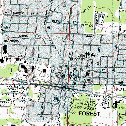 Topographic Map of Forest, MS