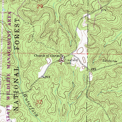 Topographic Map of Freefield Cemetery, MS