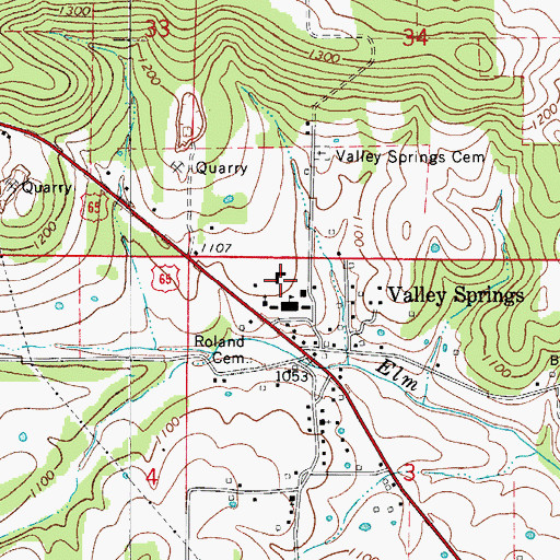 Topographic Map of Valley Springs Elementary School, AR