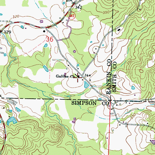 Topographic Map of Galilee Church, MS