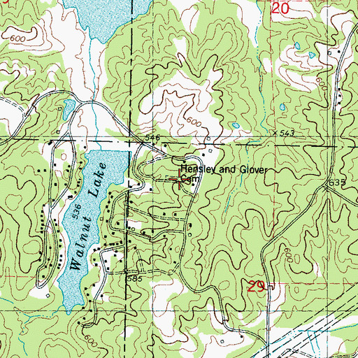 Topographic Map of Hensley and Glover Cemetery, MS