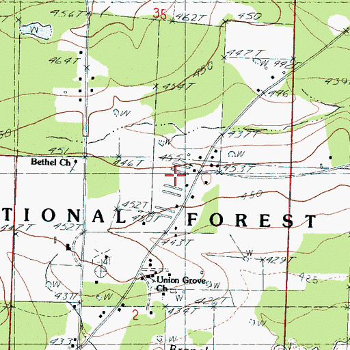 Topographic Map of Glover School, MS