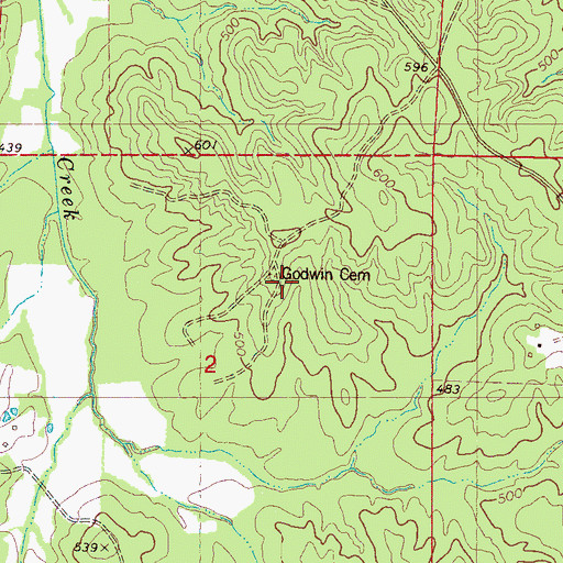 Topographic Map of Godwin Cemetery, MS
