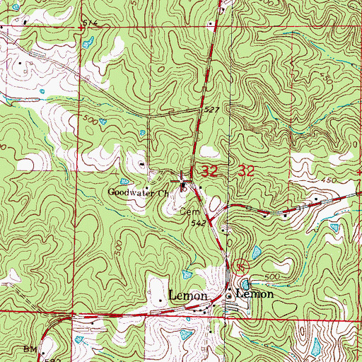 Topographic Map of Goodwater Church, MS